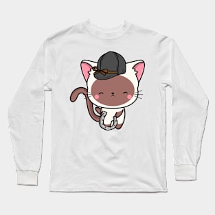 Funny white cat is ready to ride a horse Long Sleeve T-Shirt